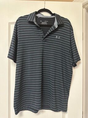 Under Armour Men’s Black Polo with Light Blue Stripes